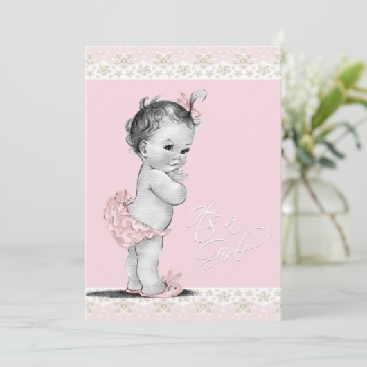 Ivoor en roze  Baby Girl Shower Kaart (Staand voorkant)