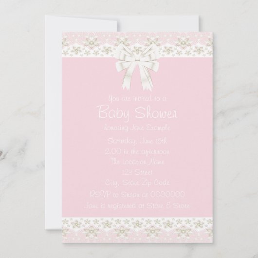 Ivoor en roze  Baby Girl Shower Kaart (Achterkant)