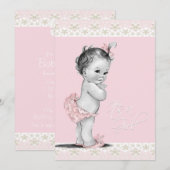 Ivoor en roze  Baby Girl Shower Kaart (Voorkant / Achterkant)