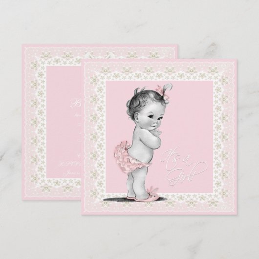 Ivoor en roze Baby shower Kaart (Voorkant / Achterkant)