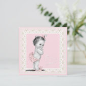 Ivoor en roze Baby shower Kaart (Staand voorkant)