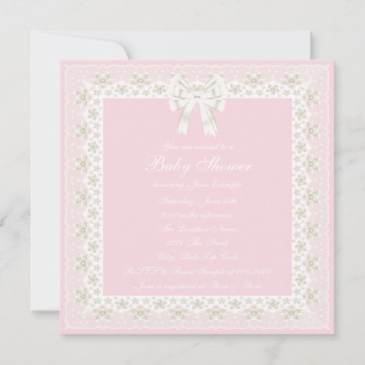 Ivoor en roze Baby shower Kaart (Achterkant)