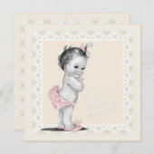 Ivoor en roze babymeisjesdouche kaart (Voorkant / Achterkant)