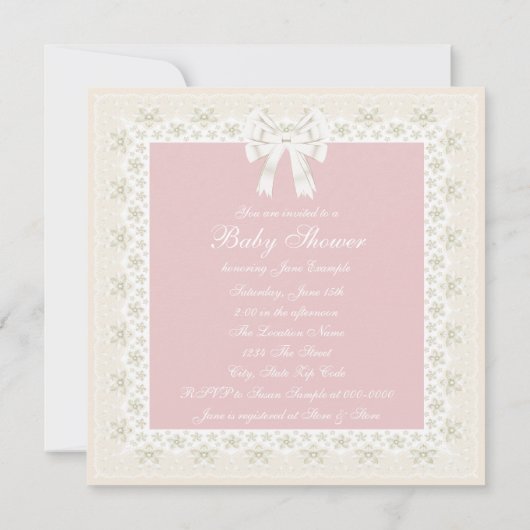 Ivoor en roze babymeisjesdouche kaart (Achterkant)