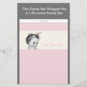Ivoor en roze babyshower snoepjes verpakking flyer