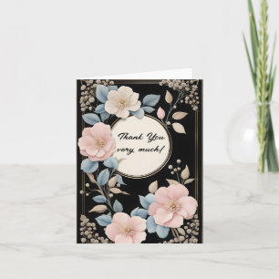 Ivoor en Roze Bloemen Ronde Lijst Bedankkaart