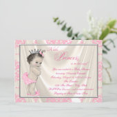 Ivoor en roze Damask Baby shower Satin Kaart (Staand voorkant)