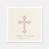 Ivoor en roze kruis doop servetten (Voorkant)