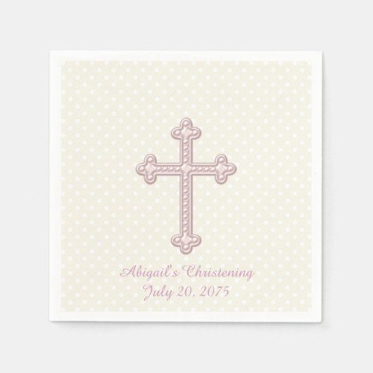 Ivoor en roze kruis doop servetten (Voorkant)