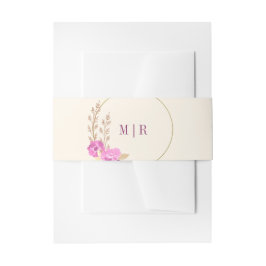 Ivoor en Roze Orchidee Bloemrijke Monogram Bruilof Uitnodigingen Wikkel