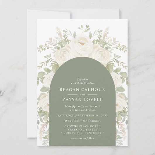 Ivoor en Sage Arch Elegant Bloemen Bruiloft Kaart (Voorkant)