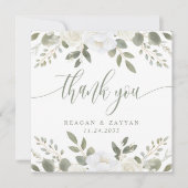 Ivoor en Sage Bloemen Bruiloft Dank u kaart (Voorkant)