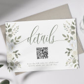 Ivoor en Sage Bloemen QR Code Bruiloft Details Informatiekaartje