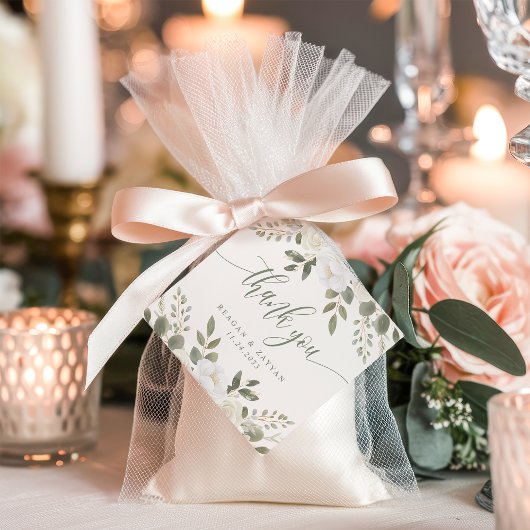 Ivoor en Sage Chic Floral Wedding Dank u Bedankjes Labels