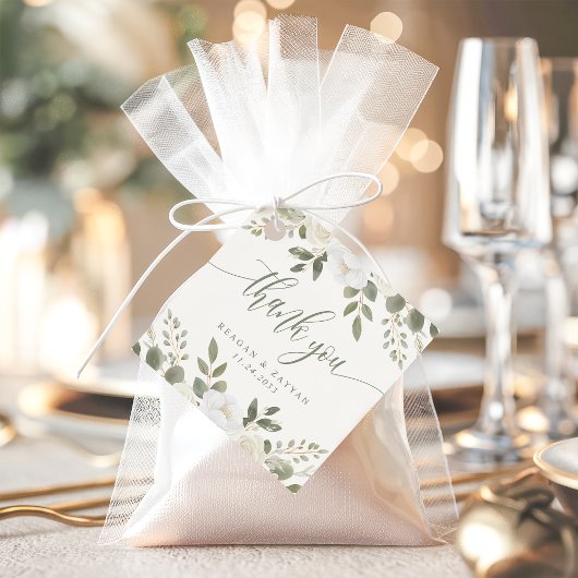Ivoor en Sage Chic Floral Wedding Dank u Bedankjes Labels
