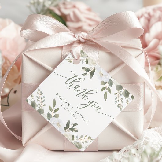 Ivoor en Sage Chic Floral Wedding Dank u Bedankjes Labels