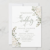 Ivoor en Sage Chique Elegante Bloemen Bruiloft Kaart (Voorkant)