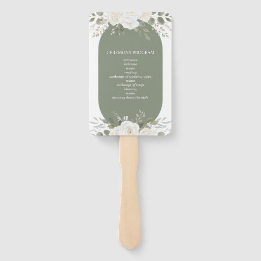Ivoor en Sage Elegant Bloemen Huwelijk Programma Handwaaier (Achterkant)