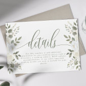 Ivoor en Sage Elegante Bloemen Bruiloft Details Informatiekaartje