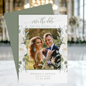 Ivoor en Sage foto Floral Save The Date Kaart