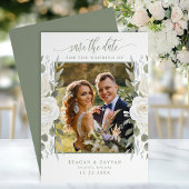 Ivoor en Sage foto Floral Save The Date Kaart