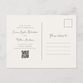 Ivoor en Sage Groene Foto | QR-code De datum opsla Aankondigingskaart (Achterkant)