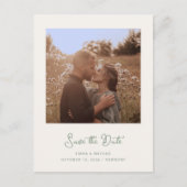 Ivoor en Sage Groene Foto | QR-code De datum opsla Aankondigingskaart (Voorkant)