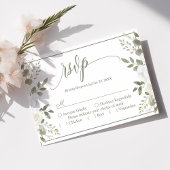 Ivoor en Sage Script Floral bruiloft RSVP Kaartje