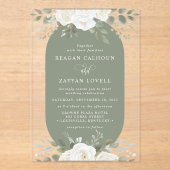 Ivoor en Salie Elegant Bloemen Bruiloft Acryl Uitnodigingen (Voorkant)