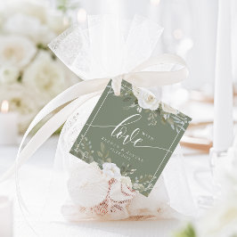 Ivoor en Salie Elegant Bloemen Bruiloft Bedankjes Labels