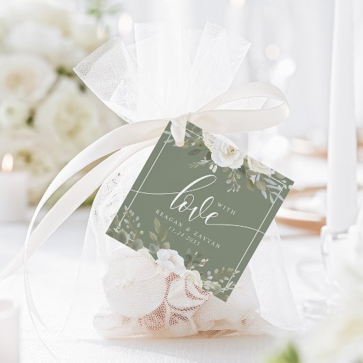 Ivoor en Salie Elegant Bloemen Bruiloft Bedankjes Labels