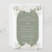 Ivoor en Salie Elegant Bloemen Bruiloft Kaart (Voorkant)