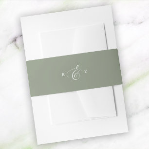 Ivoor en Salie Elegant Eenvoudig Monogram Trouwfee Uitnodigingen Wikkel