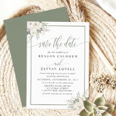 Ivoor en salie Elegant Floral Save The Date Kaart