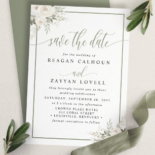 Ivoor en salie Elegant Floral Save The Date Kaart