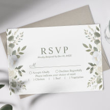 Ivoor en Salie Elegante Bloem Bruiloft RSVP