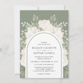 Ivoor en Salie Elegante Boog Bloemen Bruiloft Kaart (Voorkant)