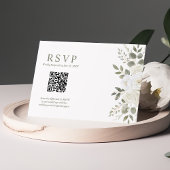 Ivoor en Salie QR Code Bloem Bruiloft RSVP Kaart