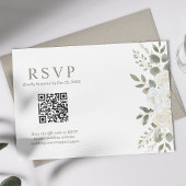 Ivoor en salie QR Code Bloemen bruiloft RSVP Kaart