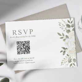 Ivoor en salie QR Code Bloemen bruiloft RSVP Kaart