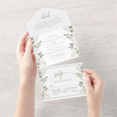 Ivoor en salie verfijnde bloemenbruiloft all in one uitnodiging (Afscheurbaar)