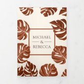 Ivoor en Terracotta Monstera laat foto bruiloft Drieluik Uitnodiging (Cover)