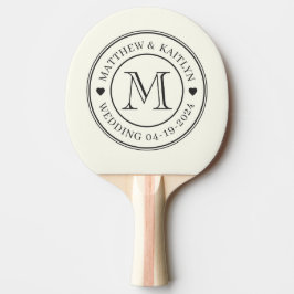 Ivoor en Warm Zwart Trouw Monogram Hart Tafeltennisbatje