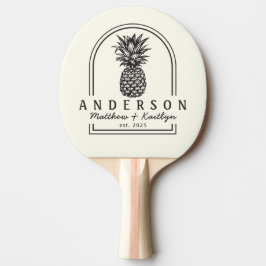 Ivoor en Warm Zwarte Ananas Bruiloftsboog & Naam Tafeltennisbatje
