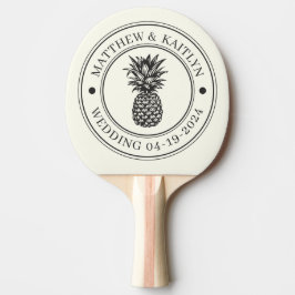 Ivoor en Warm Zwarte Ananas Bruiloftskroon & Naam Tafeltennisbatje