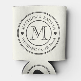 Ivoor en Warm Zwarte Trouw Monogram Hart Blikjeskoeler