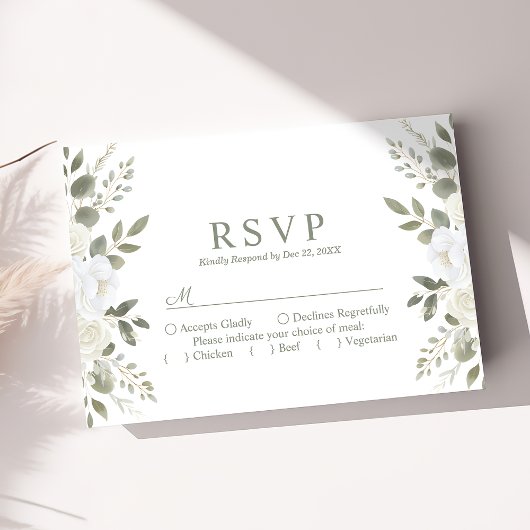 Ivoor en Wijze Elegante Bloemen Huwelijk RSVP