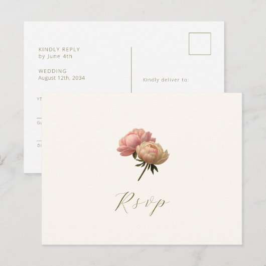 Ivoor en wit | Roos bruiloft RSVP Briefkaart (Voorkant / Achterkant)