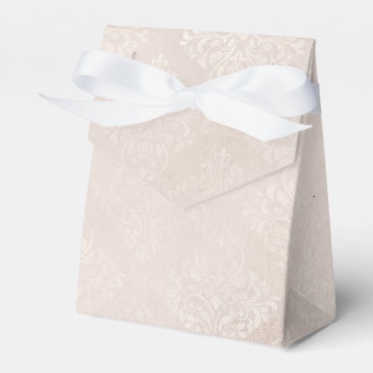 Ivoor en witte grunge vervaagde damast bedankdoosjes (Voorkant Zijde)