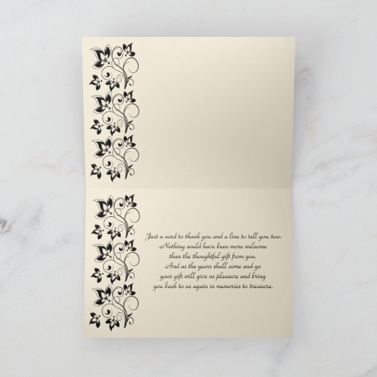 Ivoor en Zwart Bloemen Dank u kaart Alternate (Binnen)